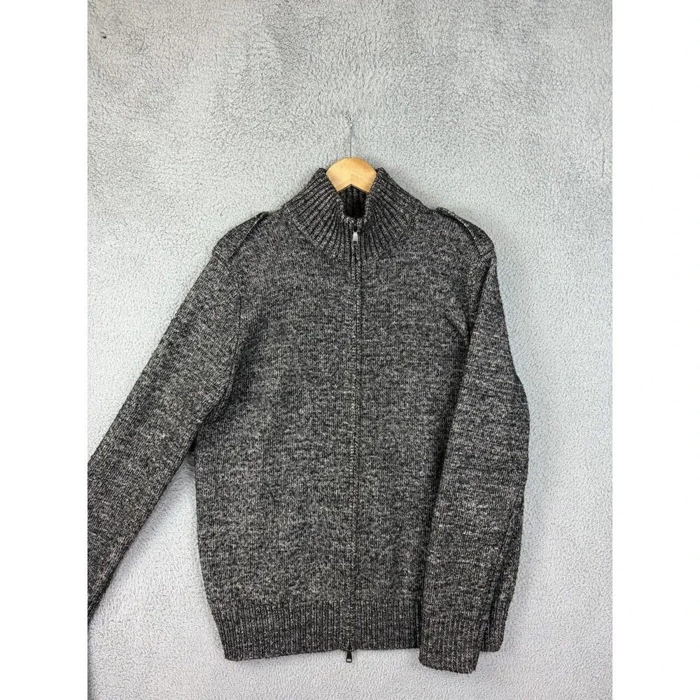 Banana Republic Sweater Mens Medium Gray Cotton Acrylic Full Zip Mock Neck Knit